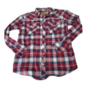 North West Wood Plaid Pearl Snap
Shirt in Red and Blue size Large
